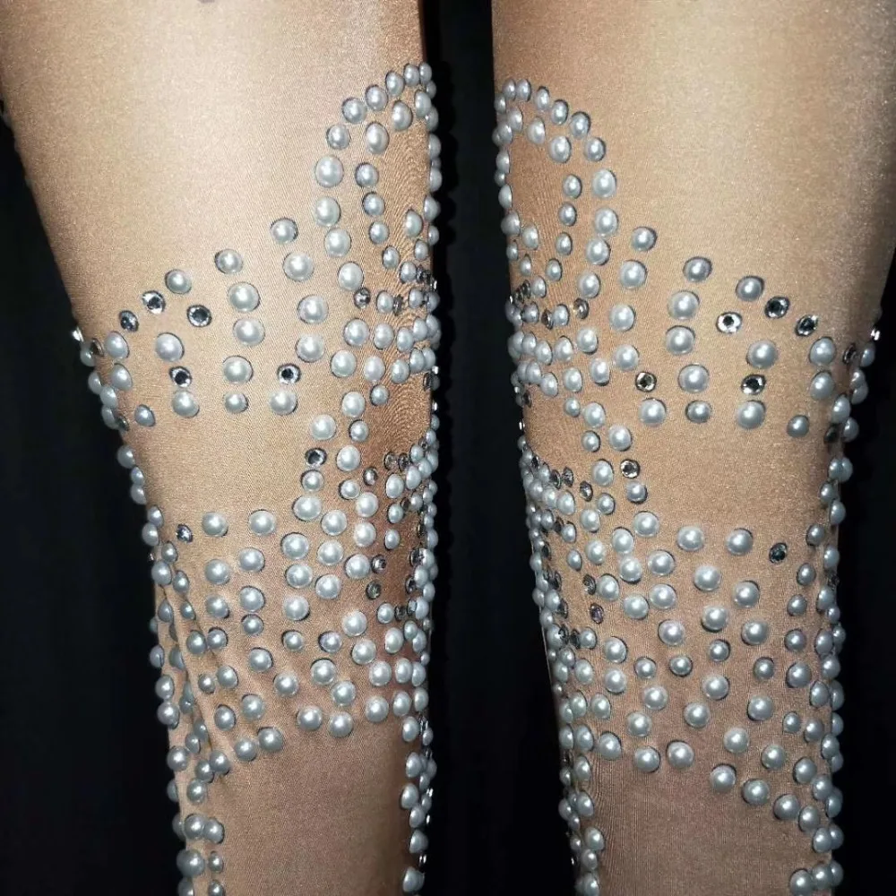 Костюм диджея танцевальная одежда жемчужный эластичный Стразы боди Комбинезоны