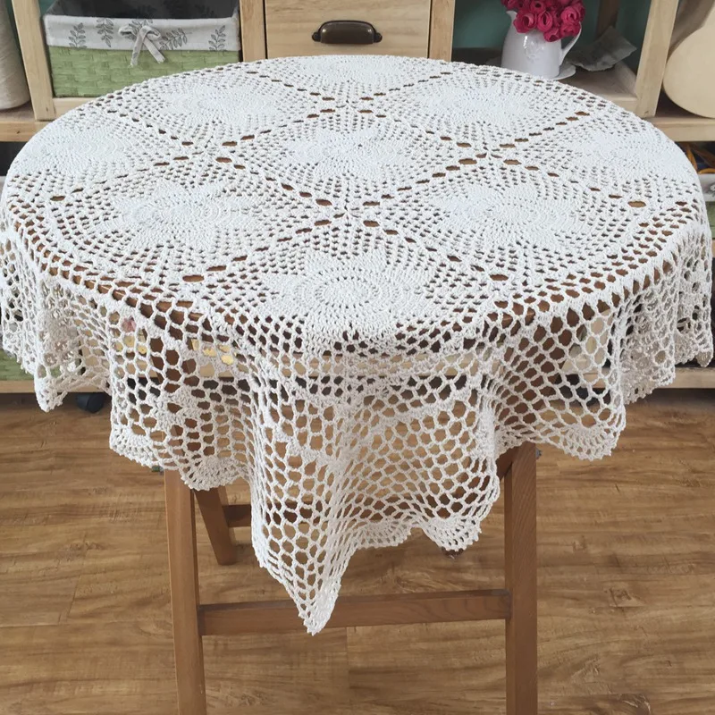 Круглая скатерть винтажная круглая настольная ручная работа кружевная 90 см (35 5