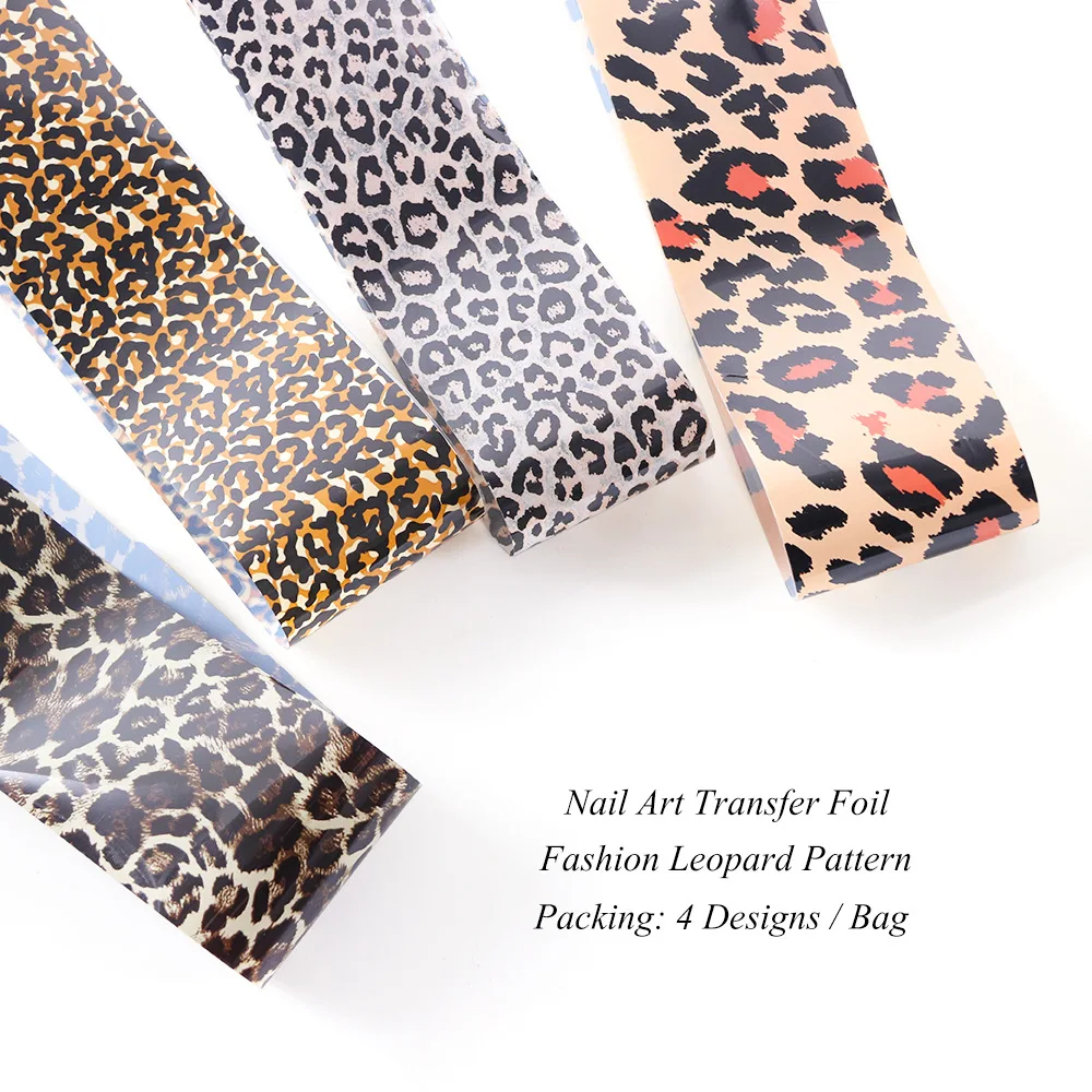 4 шт. леопардовая печать наклеек для ногтей нанесения с помощью клея фольги