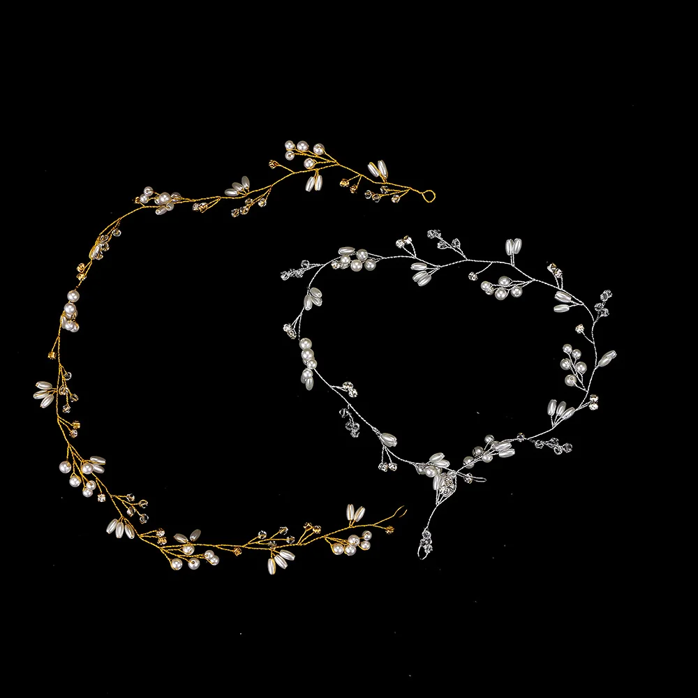 Fashion Romantic Women Crown Floral Crystal Simulated Pearl Headband Handmade 50CM Bride Wedding Jewelry Alloy Hairband | Украшения и