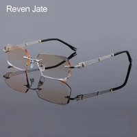 reven jate 58128 pure titanium rimless diamond cutting man glasses frame optical prescription eyeglasses men eyewear fashion