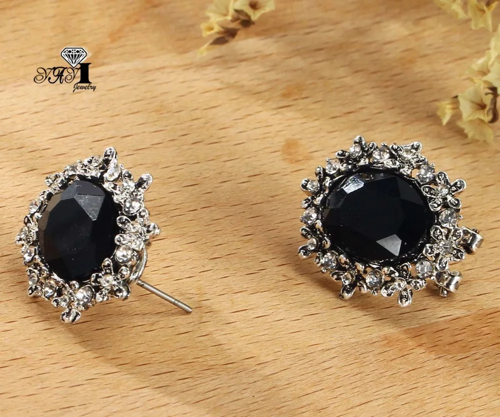 Яи Jewelry Новый черный стекло Серый Rhinestone мотаться Кристалл серьги Женская мода
