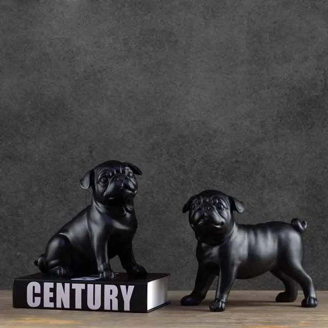 Black white creative resin Pugs dog figurines vintage statue home decor crafts room decoration objects animal figurine | Дом и сад