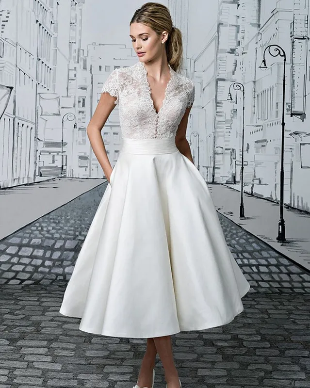 Vestido De Noiva китайские свадебные платья простые винтажные кружевные короткие Свадебное турецкое платье сексуальное платье длиной до чая свадебное платье