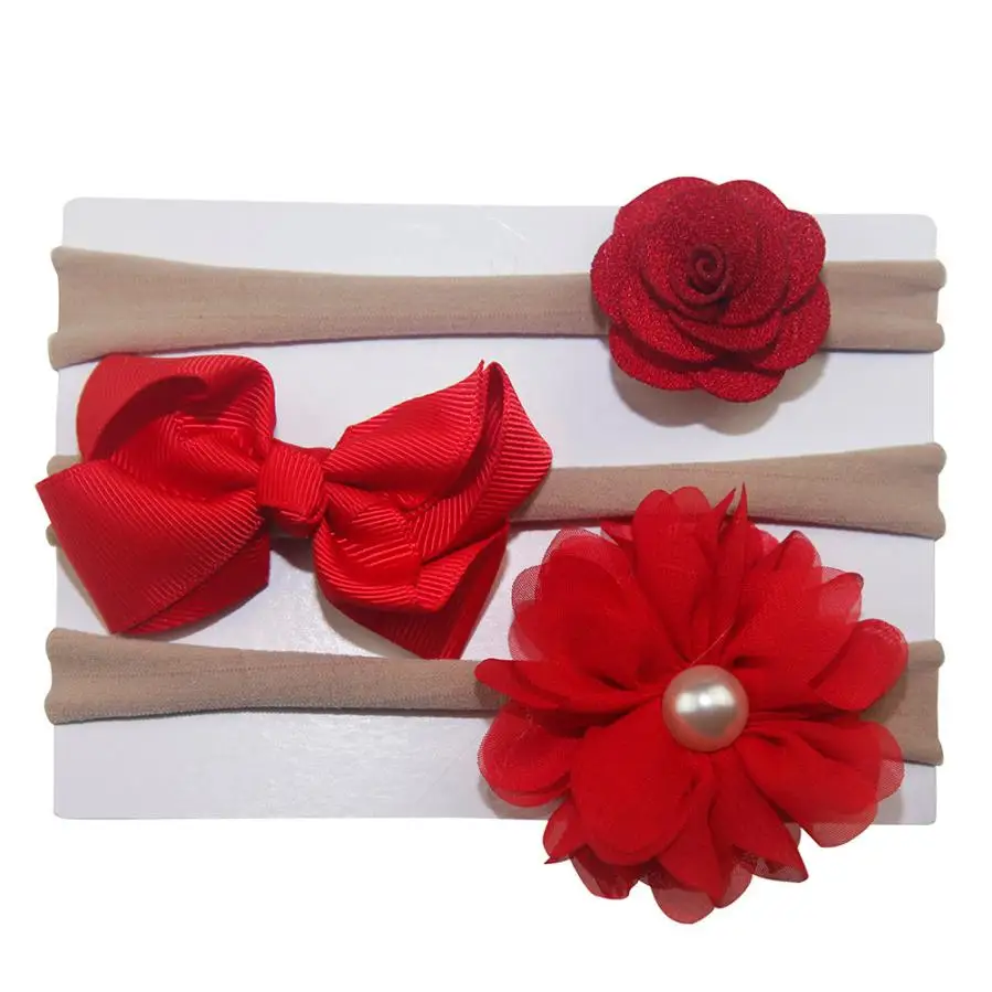 3Pcs Kids Elastic Floral Headband Pearl Hair Girls baby accessories Bowknot Hairband Set photography props bebe 0718 | Детская одежда и