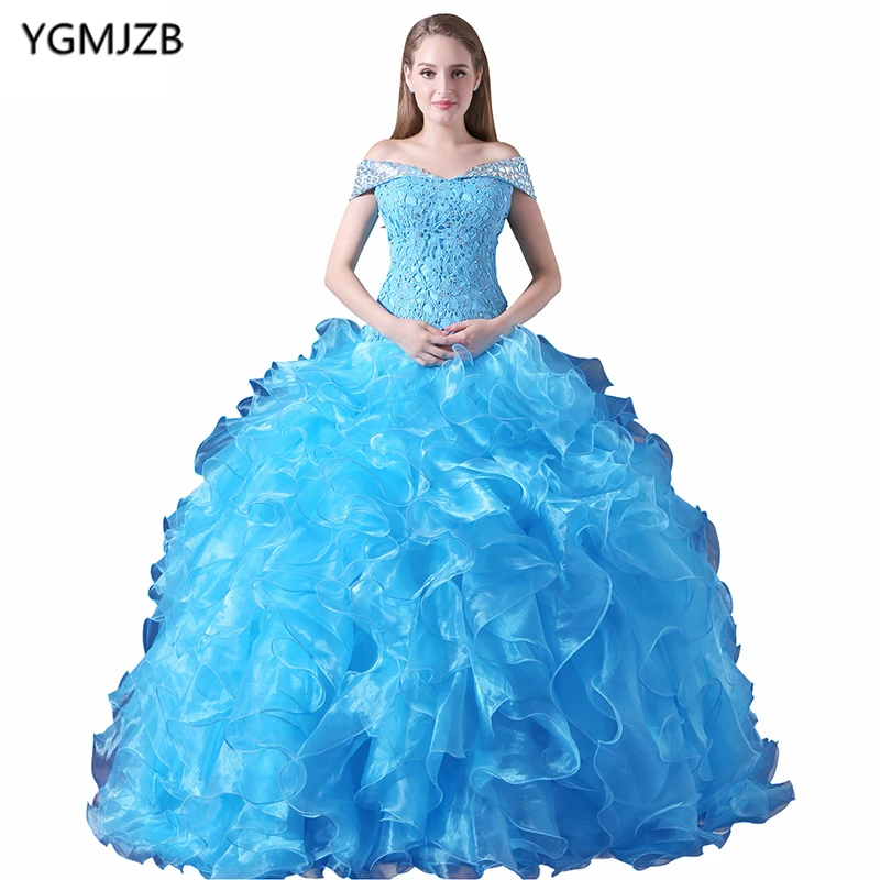 Элегантное голубое бальное платье Quinceanera кружевные платья с v-образным вырезом