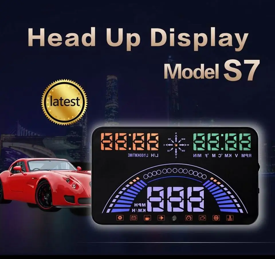 VJOYCAR S7 HUD Дисплей автомобиля с OBDII+ gps Авто диагностический сканер автомобильный коллиматорный Дисплей автомобильный детектор Скорость проектор на лобовое стекло