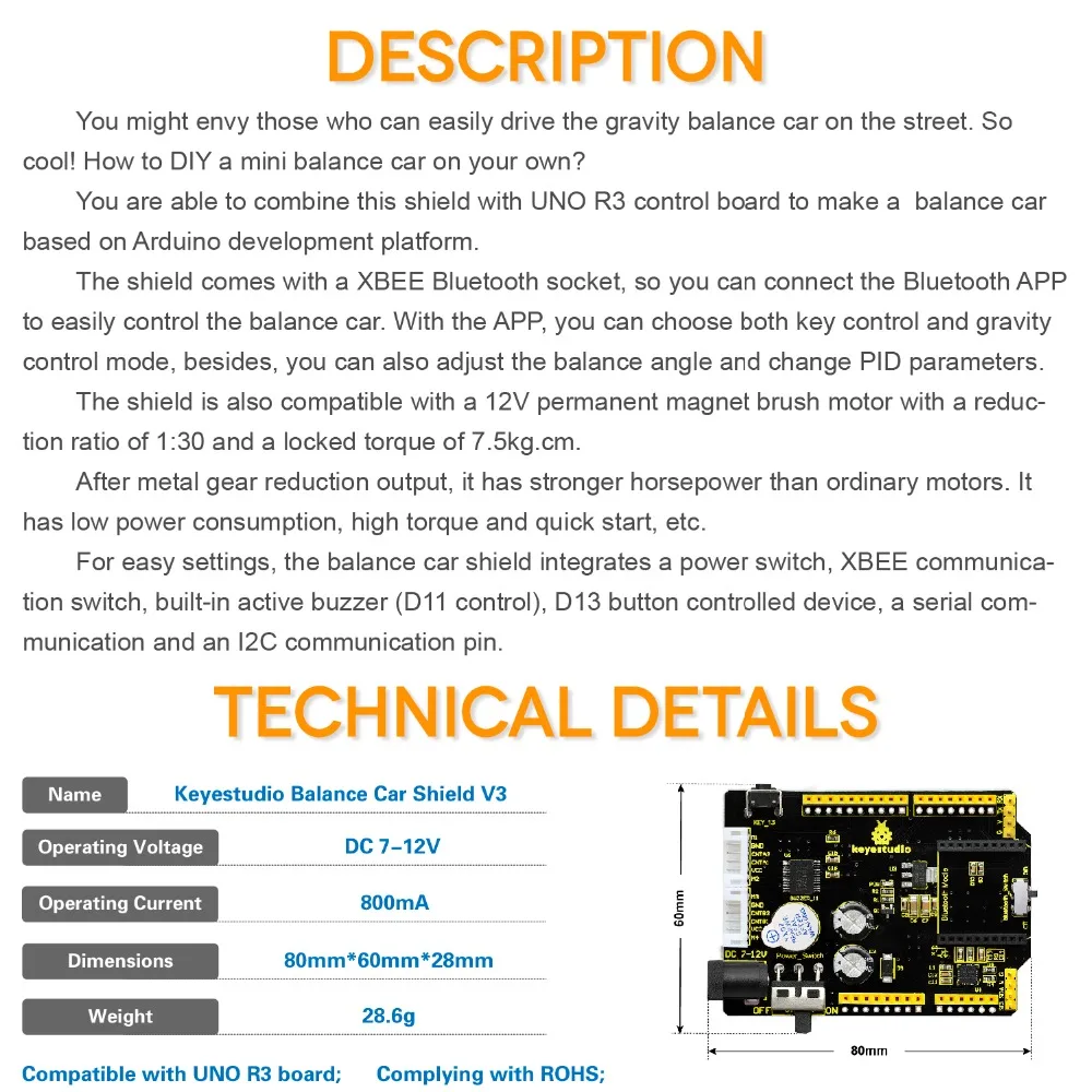 Автомобильный экран Keyestudio Balance V3 для Arduino UNOR3|Аксессуары демонстрационных