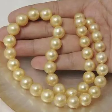 ?? チャーミング18インチ9-10ミリメートル南洋ゴールド天然真珠のネックレスチョーカー