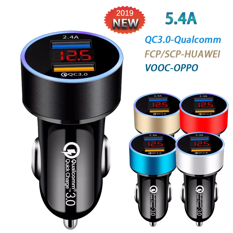 QC3.0+ 2.4A двойной зарядное устройство USB ЖК-дисплей 12-24 В сигарета зажигалка на электропитании быстрое зарядное устройство питание Авто USB адаптер Модернизированный