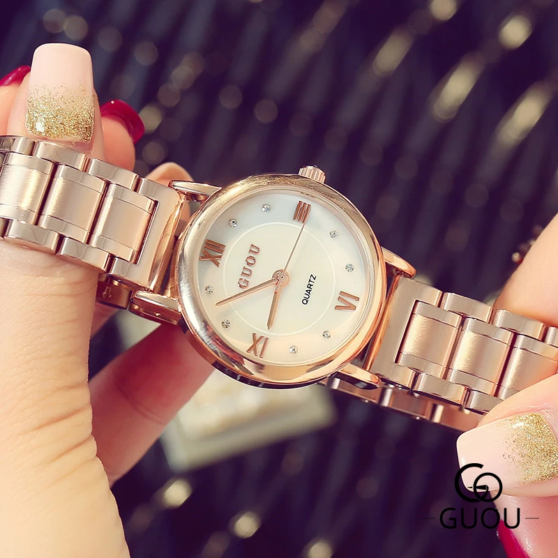 GUOU белый циферблат часы для женщин браслет ремешок водонепроницаемые розовые