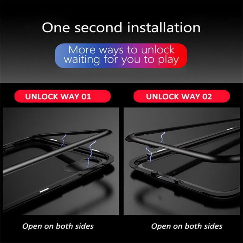 

For Premium transparent magnetic adsorption case For iPhone 6 6S + 7 8 + X hard case metal bumper toughened glass rear cover