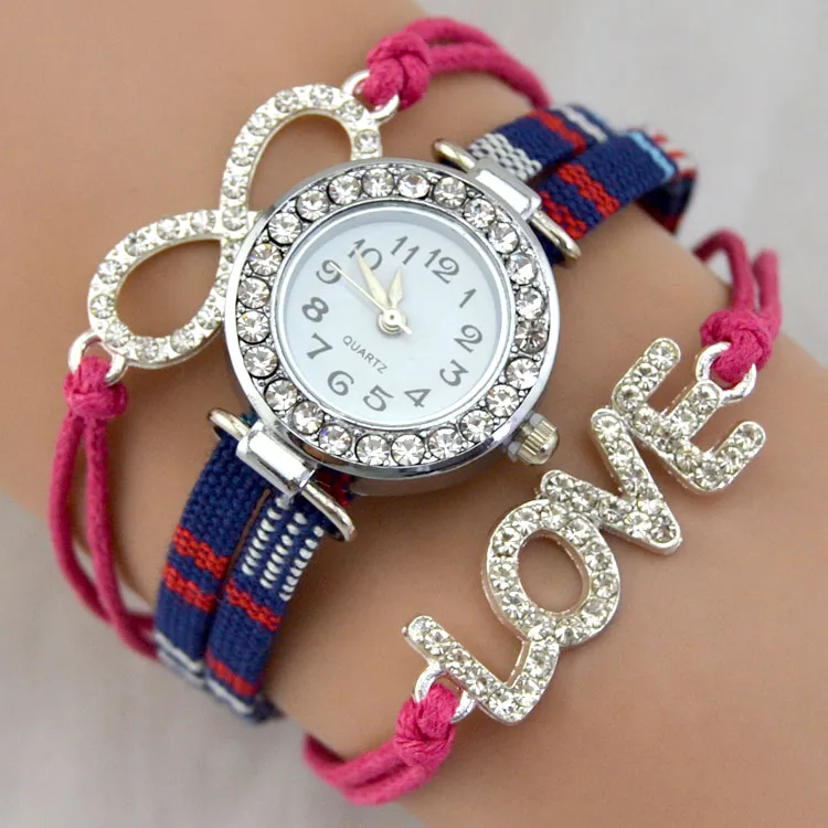 Женские часы Стразы Бесконечность любовь женские кварцевые дамы Diy Браслеты |