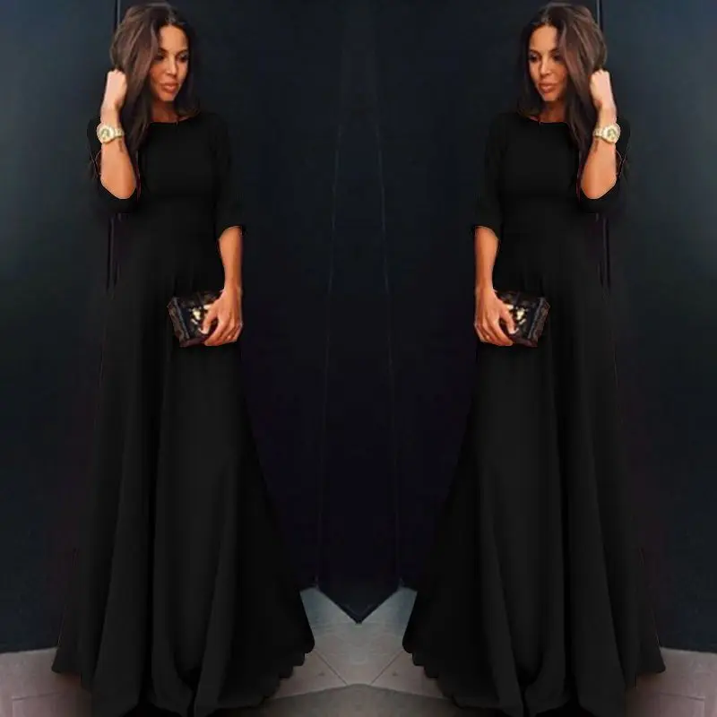 Модное женское длинное шифоновое платье с рукавом три четверти вечернее бальное