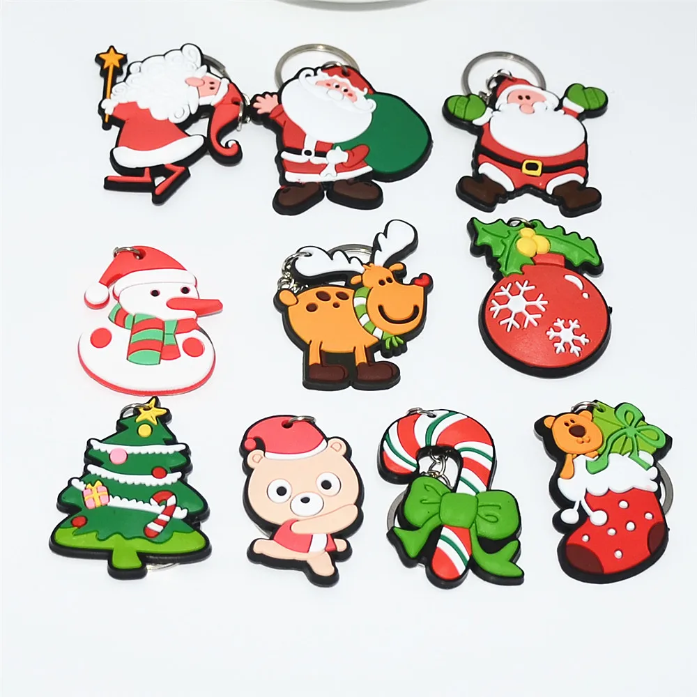 100pcs/lot New Hot Selling Silicone Santa Claus/Tree/Socks/Snowman Keychains Keyrings for Christmas Gifts