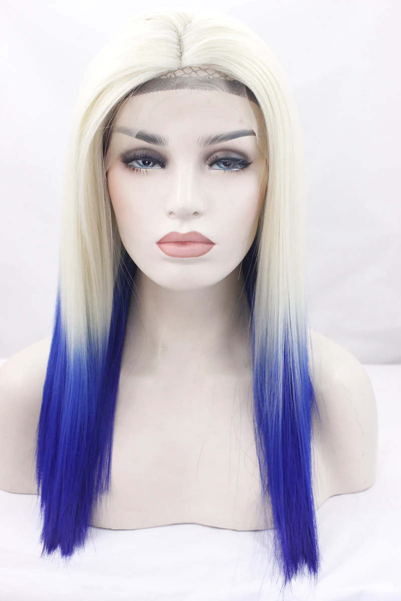 Similler короткий прямой синтетический парик фронта шнурка 613 т синий цвет омбре с