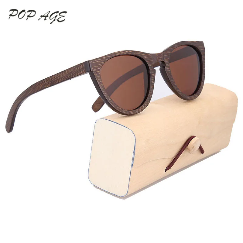 

POP AGE Men Brand Designer Sun Glasses Brown Bamboo Eyeglass Frame Eyewear Occhiali Male Glasses Sunglasses Retro Vintage GB057