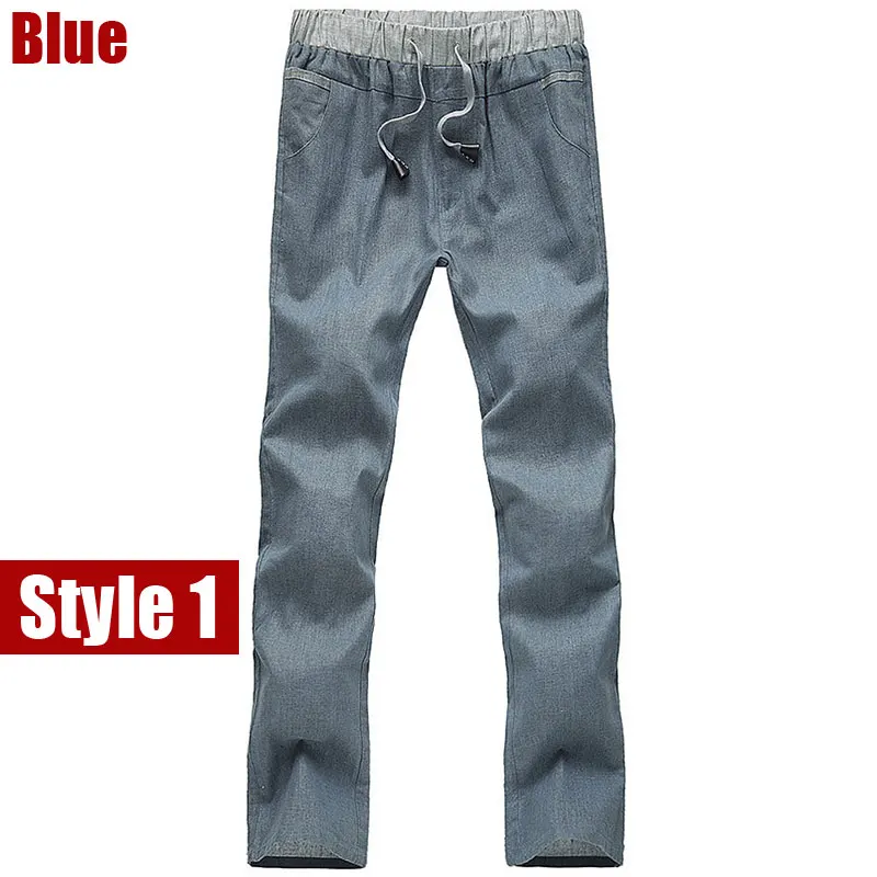 Style1 Blue Брендовые новые мужские хлопковые льняные повседневные штаны, мужские однотонные тонкие дышащие штаны для бега, спортивные штаны размера плюс M-XXXXL, прямые брюки - Цвет: Style1 Blue