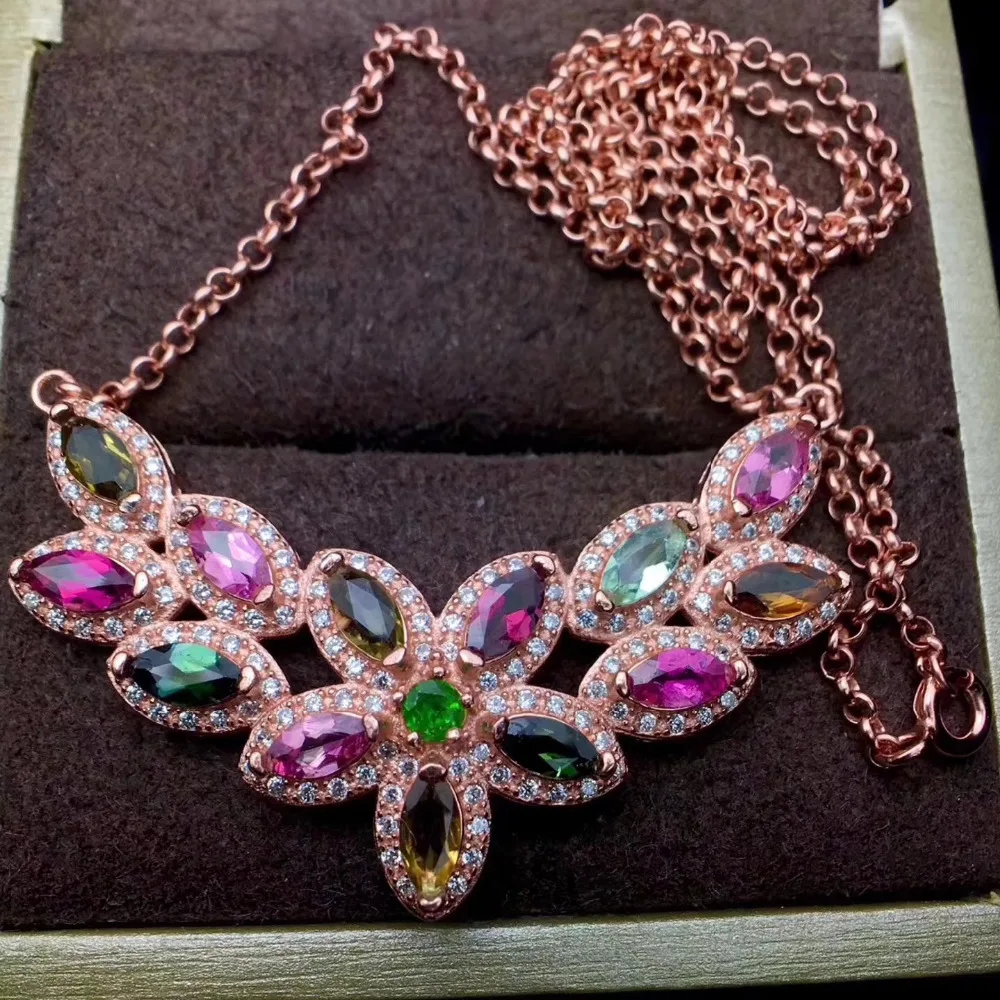 Верность естественно 3*6 мм многоцветный Турмалин Подвеска Ожерелья для мужчин 925