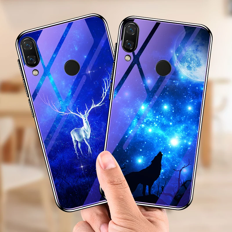 For Xiaomi 8 LITE 8SE 9 9SE PLAY 5X 6X 6 Case Plating Painted Blue Light Glass Cover on for Redmi S2 5A 7A Note 3 4X 5 7 case |