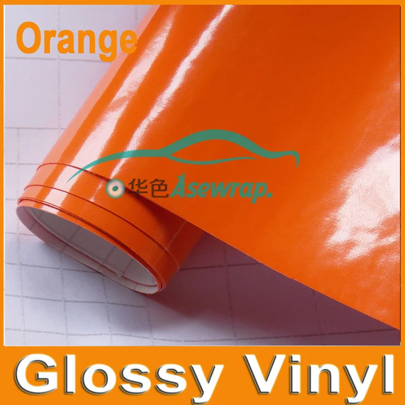 

Free shipping 30m/Lot high quality orange glossy car wraps vinyl high polymeric PVC car sticker decaration film with Air release
