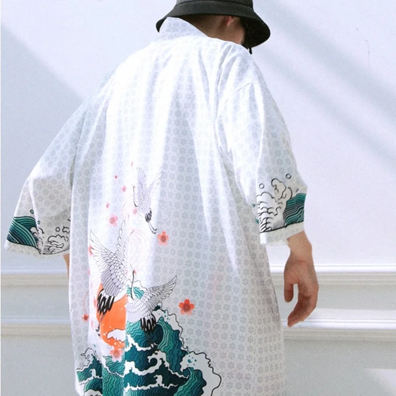 Кимоно кимоно Yukata черно белое в стиле бохо для мужчин японское каратэ FF2106
