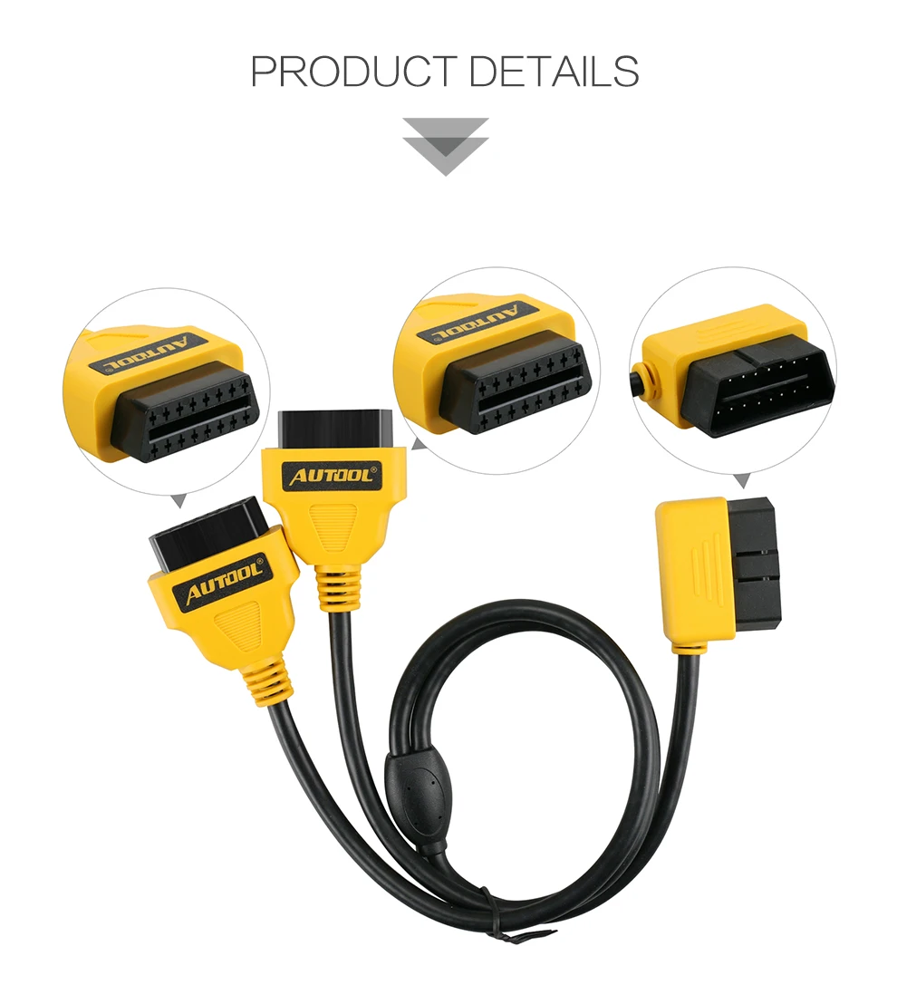 AUTOOL 50 см OBD2 Кабельный разъем универсальный автомобильный OBD 2 адаптер 1 до 2 разделительный провод 16pin OBDII Мужской Женский удлинитель