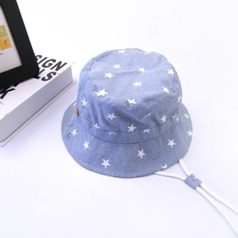 

Baby Soft Cotton Summer Hat Infant Newborn Bucket Hat Denim Cotton Toddler Kids Tractor Cap Boys Girls Star Sun Hat