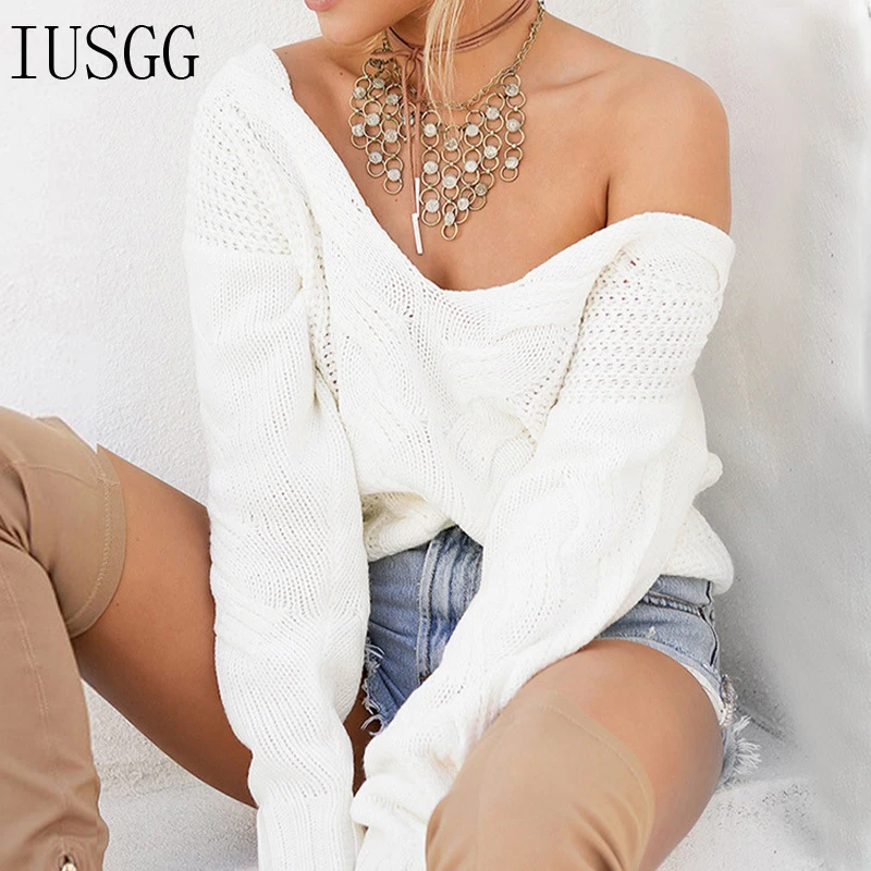 

Plus Size Sweater Women Bottom Plus Size Pullover Knitwear V-neck Twist Sweater Winter Character Crocheted Sexy Street Tops