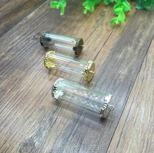 20sets/lot 40*15mm one sides open tube glass globe findings set silver/bronze/gold color 15mm crown base bottle jewelry | Украшения и