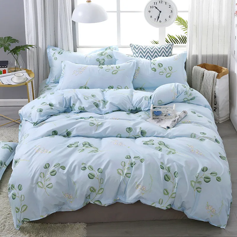 4pcs/set Brief Style Comfortable Green Leaves Printing Family Bedding Set Bed Linings Duvet Cover Sheet Pillowcases | Дом и сад