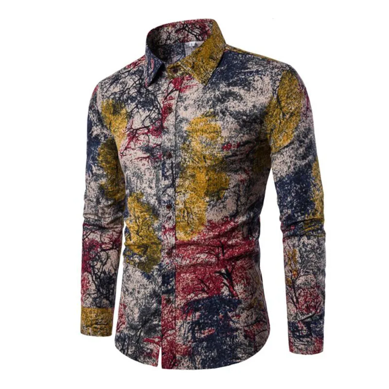 2018 Элитный бренд Модные Гавайский хлопковые рубашки Повседневное Chemise Homme