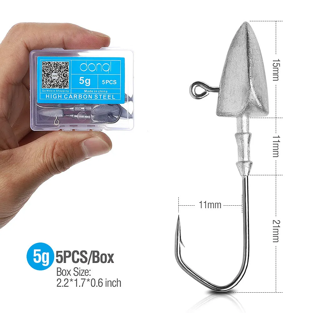 5g DONQL 5 шт./кор. Lead Jig Head с зазубринами Треугольники джиг крючок для рыбалки на карпа мягкие приманки рыболовные снасти аксессуары - Цвет: 5g