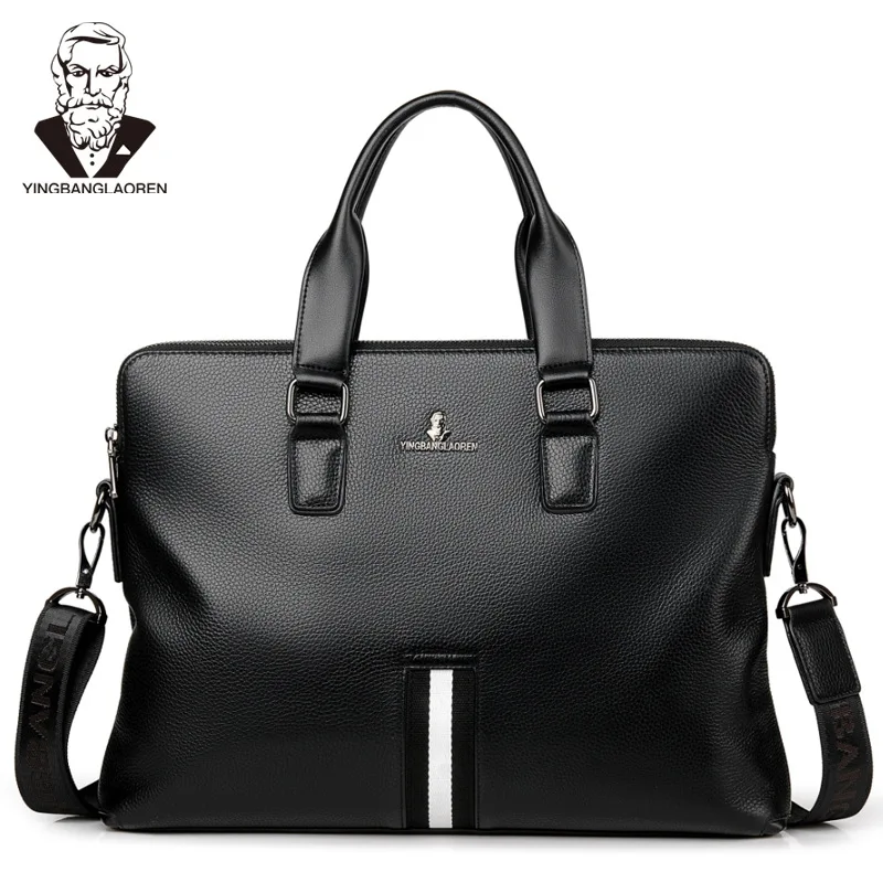 Men's Business Briefcase PU Leather Handbag Male Shoulder/Crossbody Bag Double Layers Messenger Bag Travel Bag Men, Black&Brown