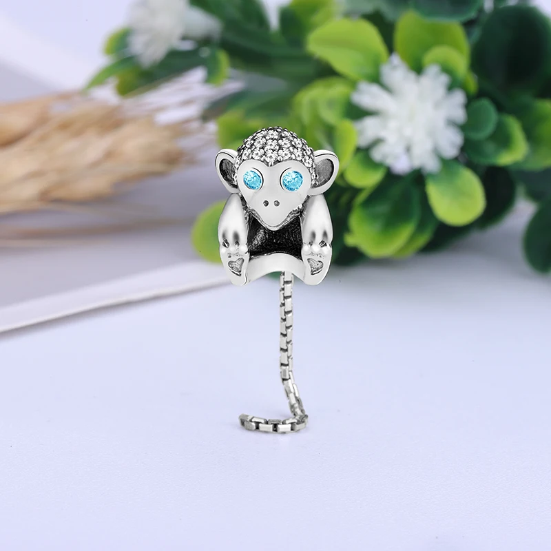 

Charms 925 Sterling Silver Original Crystal Beads Fit Bracelet DIY Spakling Monkey Charm Jewelry Making Cubic Zirconia