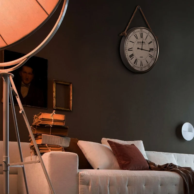 Настенные часы с пеньковой веревкой Винтажные Украшения для стен железные в