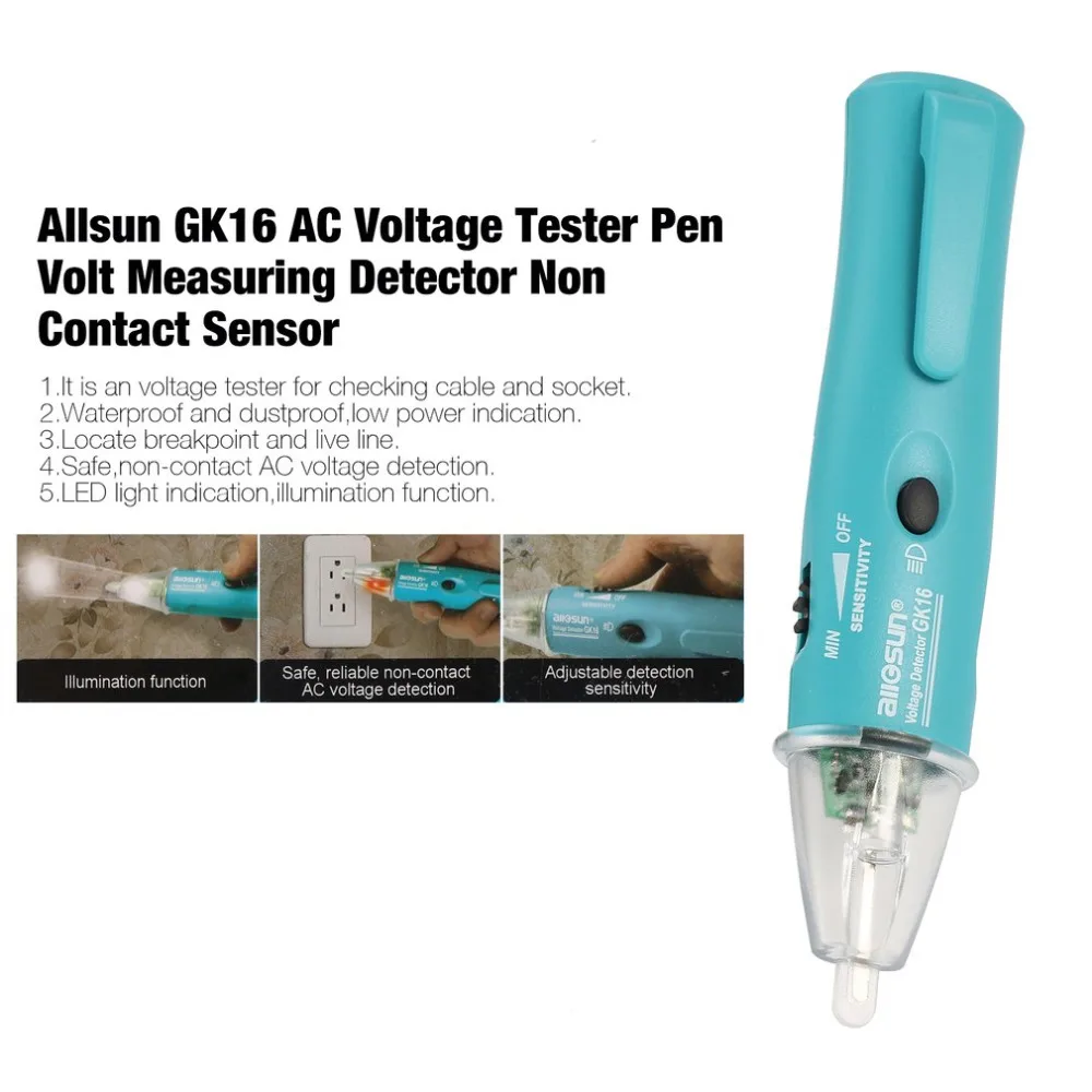 Allsun GK16 AC Цифровой Тестер Напряжения Ручка вольт измерительный индикатор