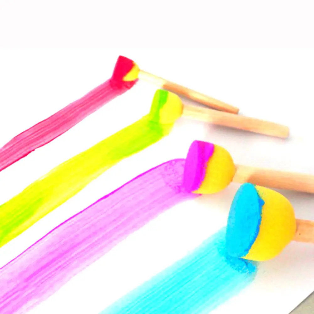4 шт. губка желтая краска кисть с деревянной ручкой рисующего граффити Дети DIY