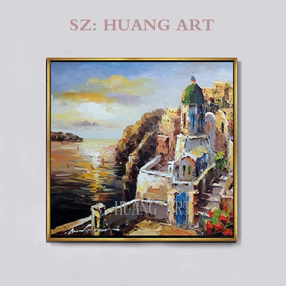 

Selling hand-painted knife painting Mediterranean Greece oil painting style decorating the hall of the hotel bedroom villa