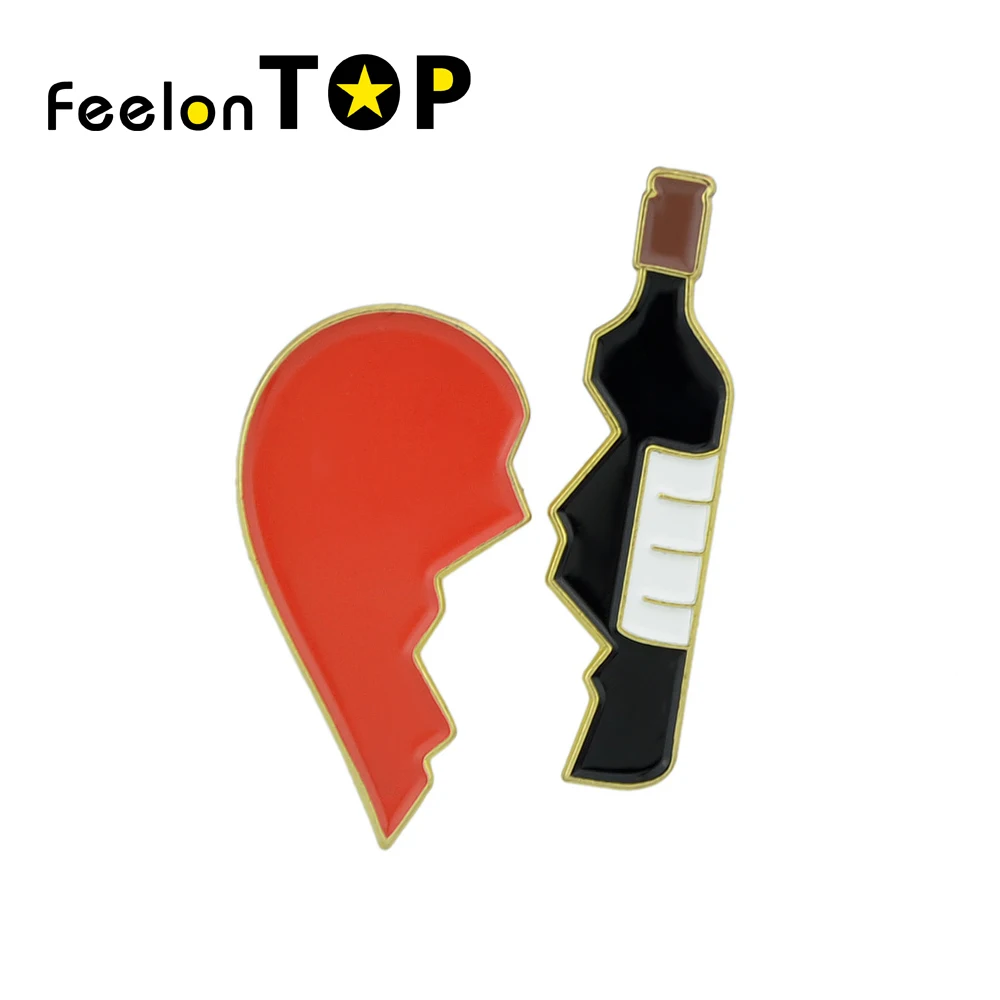 2 шт./компл. прекрасный красный черный белый цвет эмаль сердце бутылки Броши