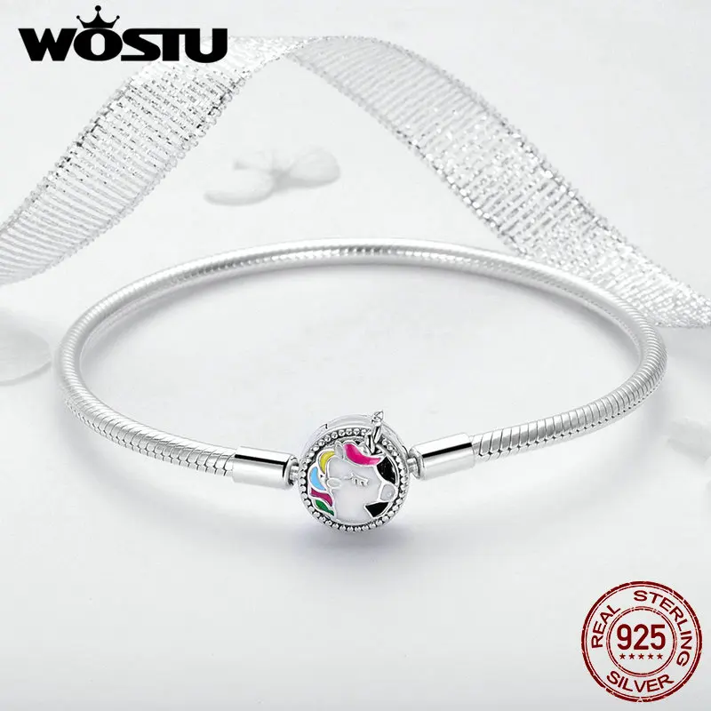 WOSTU, высокое качество, настоящее 925 пробы, серебряный, единорог, очаровательный браслет для женщин, подходит для оригинального бренда, сделай сам, бусины, браслет, ювелирное изделие, FIB083