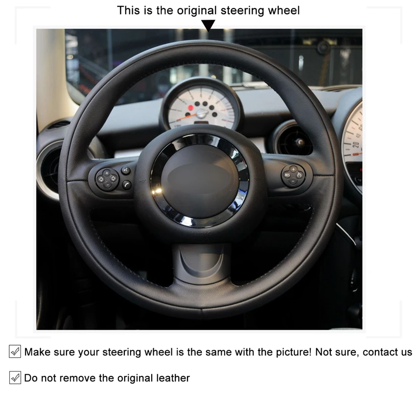 Чехол на руль MEWANT из натуральной кожи черного цвета для Mini(Hatchback/Mini R56/R57) Clubman Clubvan