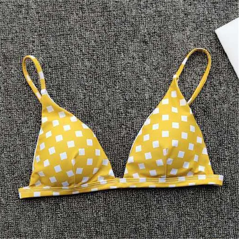 Cute Yellow Plaid Swimwear For Women Polyester Strappy Cut Out Matching Swimsuit Female On Beach Haute Thong Bikinis Set Push Up |