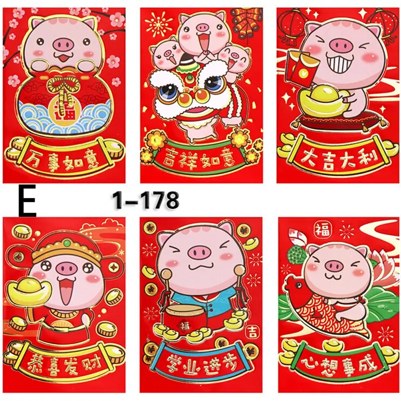 6 шт./компл. традиции Hongbao год красный повезло, сумочка для денег в китайском стиле красного цвета с рисунками животных на возраст конверт заполните MoneyEnvelope подарок