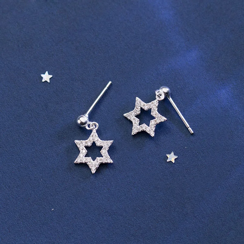 Серьги подвески из серебра 925 пробы с фианитами и звездами|Серьги| |