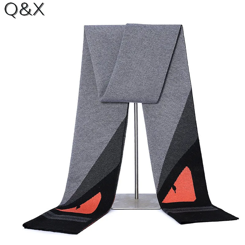 

2018 Warm Winter Designer Fashion Printed Men Thick Shawl Long Black Grey Male Ring Faux Cashmere Business Scarf