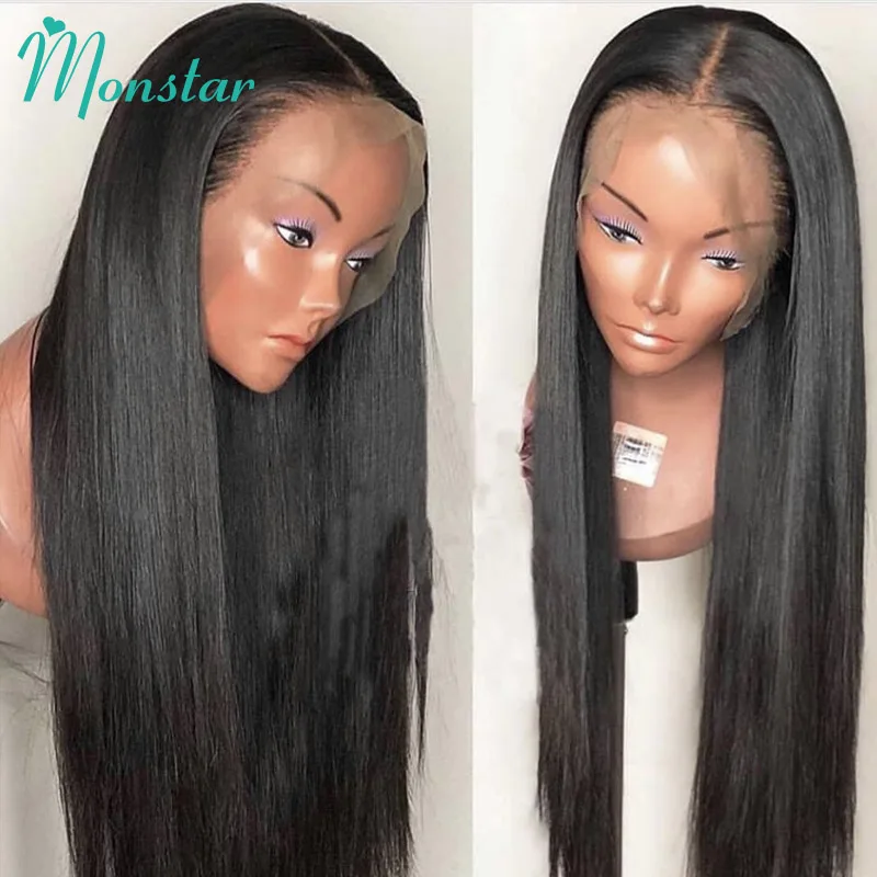 Monstar 150% плотность бразильский прямой парик remy продукты волос preplicked Glueless Кружева