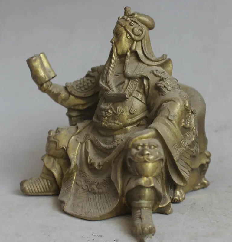 Китайская латунная статуя Guan Gong Yu Warrior God Read Book Wear Dragon Robe | Дом и сад