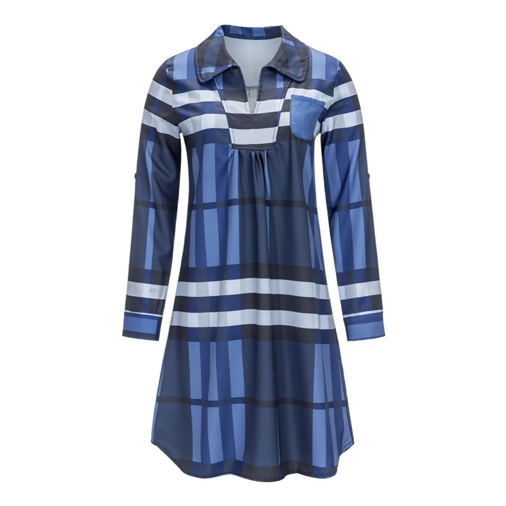 Jocelyn Katrina Brand 2018 Casual Plaid Printed Fashion Woman Turn-down Collar Long Sleeve Dress Ladies Autumn Style Dresses | Женская
