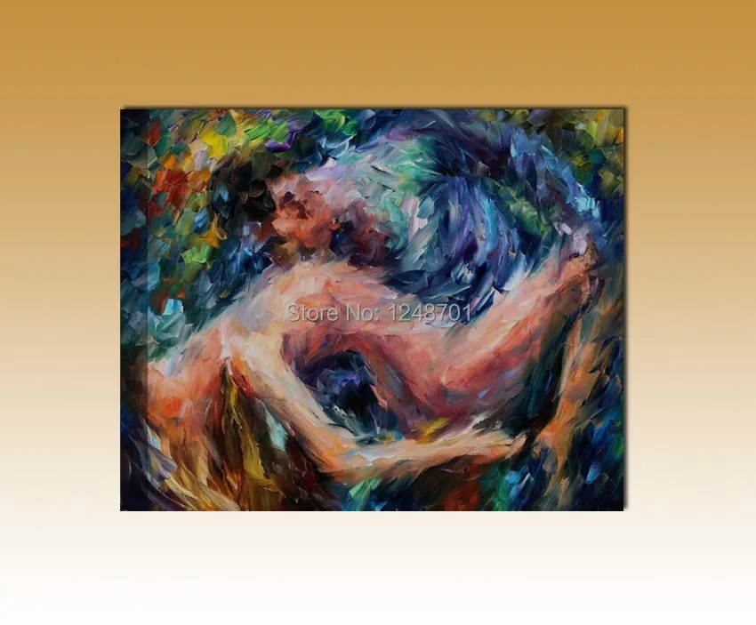 

Handpainted modern nude lover oil painting palette knife wall art on canvas